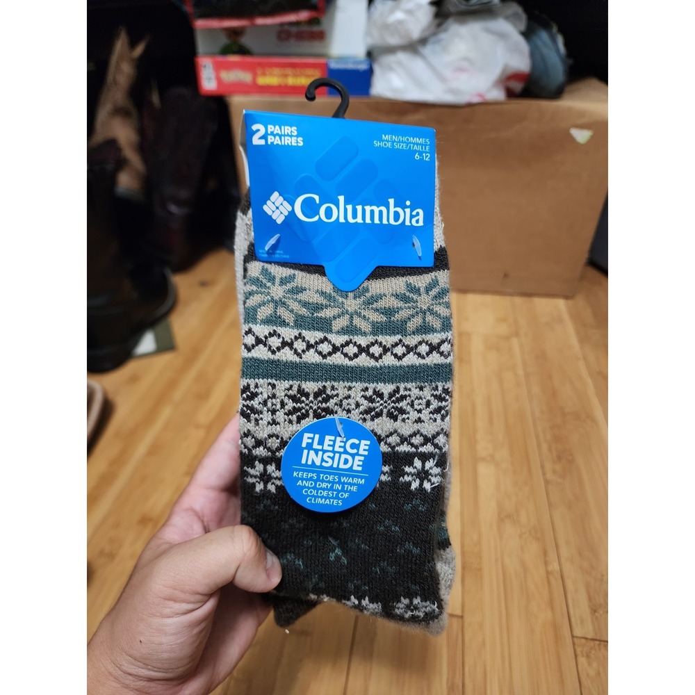 Columbia Men's 2 Pack Thermal Crew Socks Fleece Inside Aztec Pattern Men’s 6-12